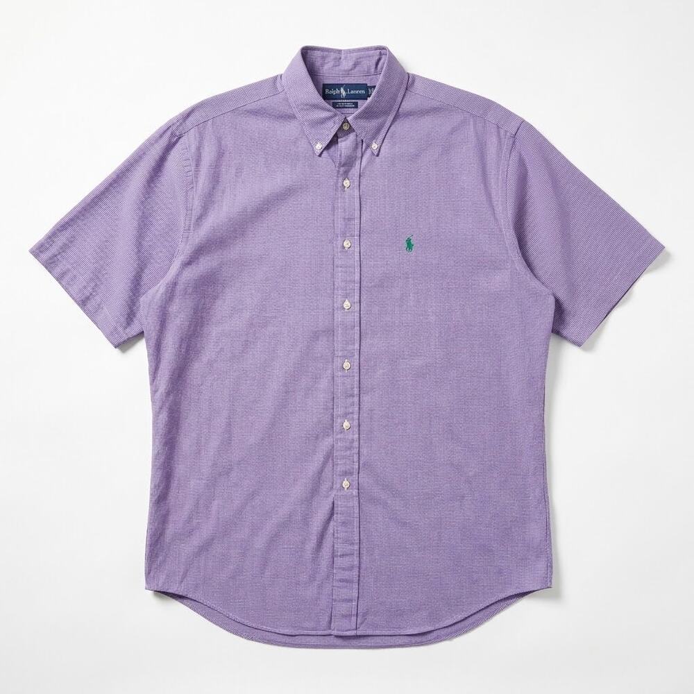 Ralph Lauren Vintage Blaire Short Sleeve Shirt Purple Houndstooth Casual Mens XL